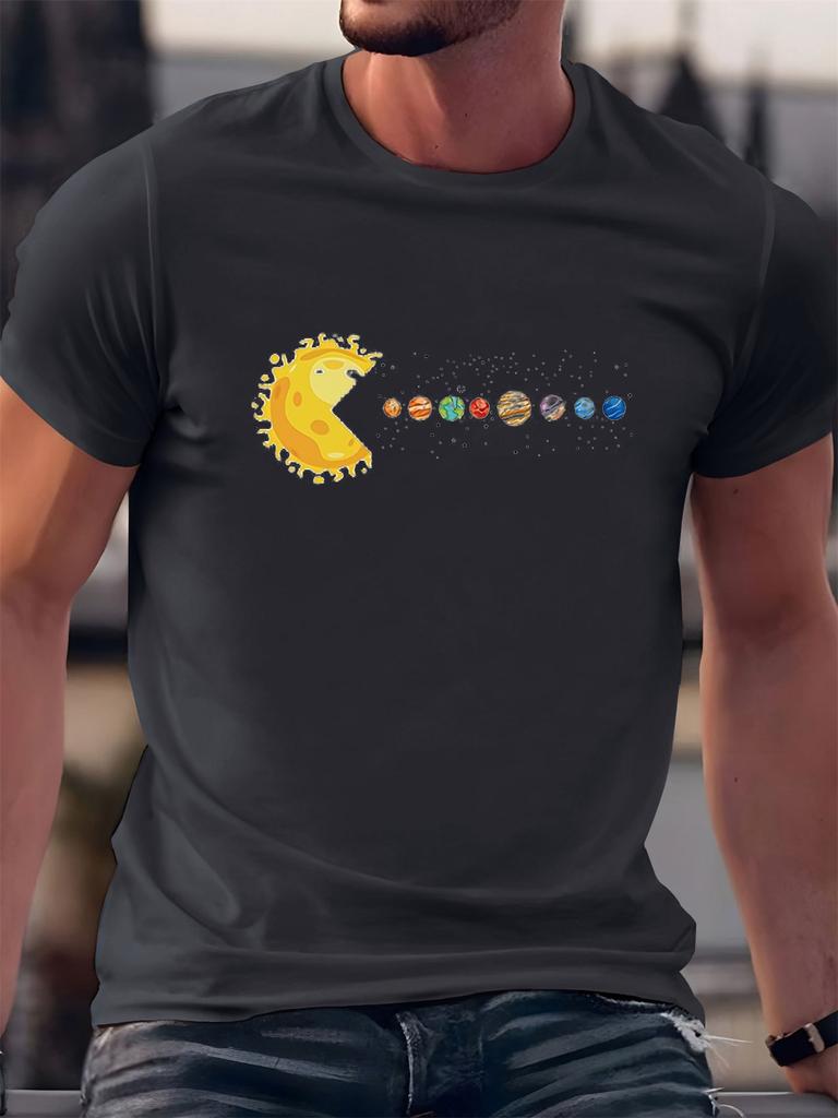 Unisexs Summer 100 Cotton Casual Fashion Funny Planet Print Loose Sports Tshirt Street Versatile Top