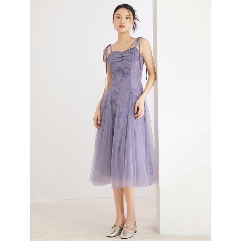 Splendido Abito Estivo, Design a Bretelle e Rete Moda Chinoiserie Abito da Fata alla Moda