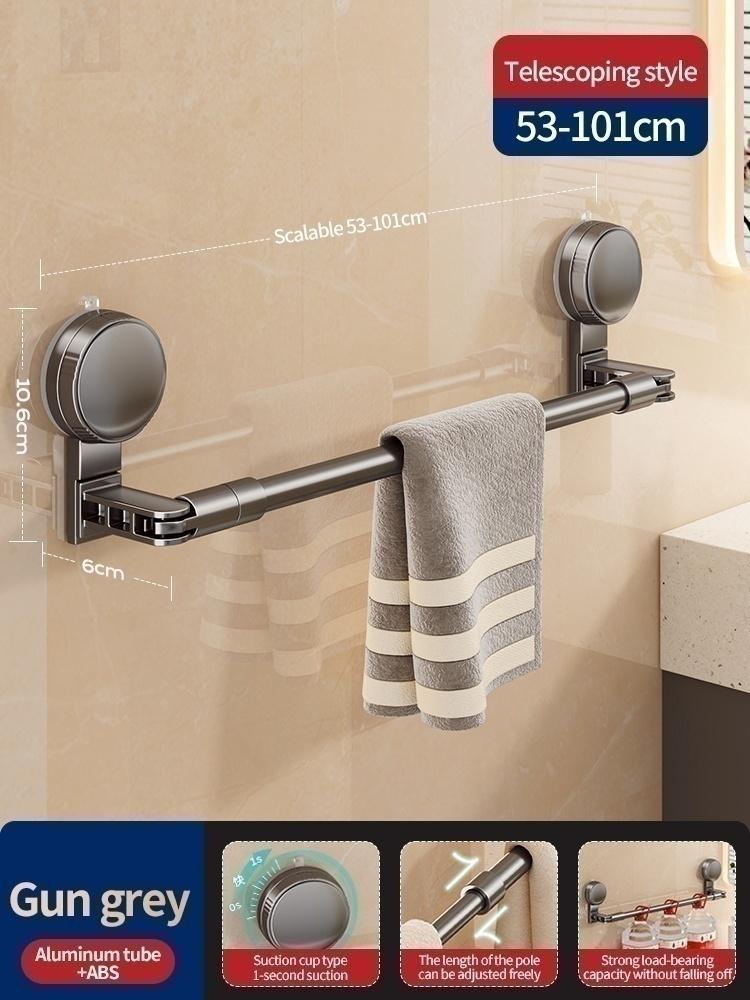 No Drill Suction Cup Extendable Rod Towel Rack Bathroom Storage Shelf Adjustable Shower Room Bath Towel Oganizer Hanger