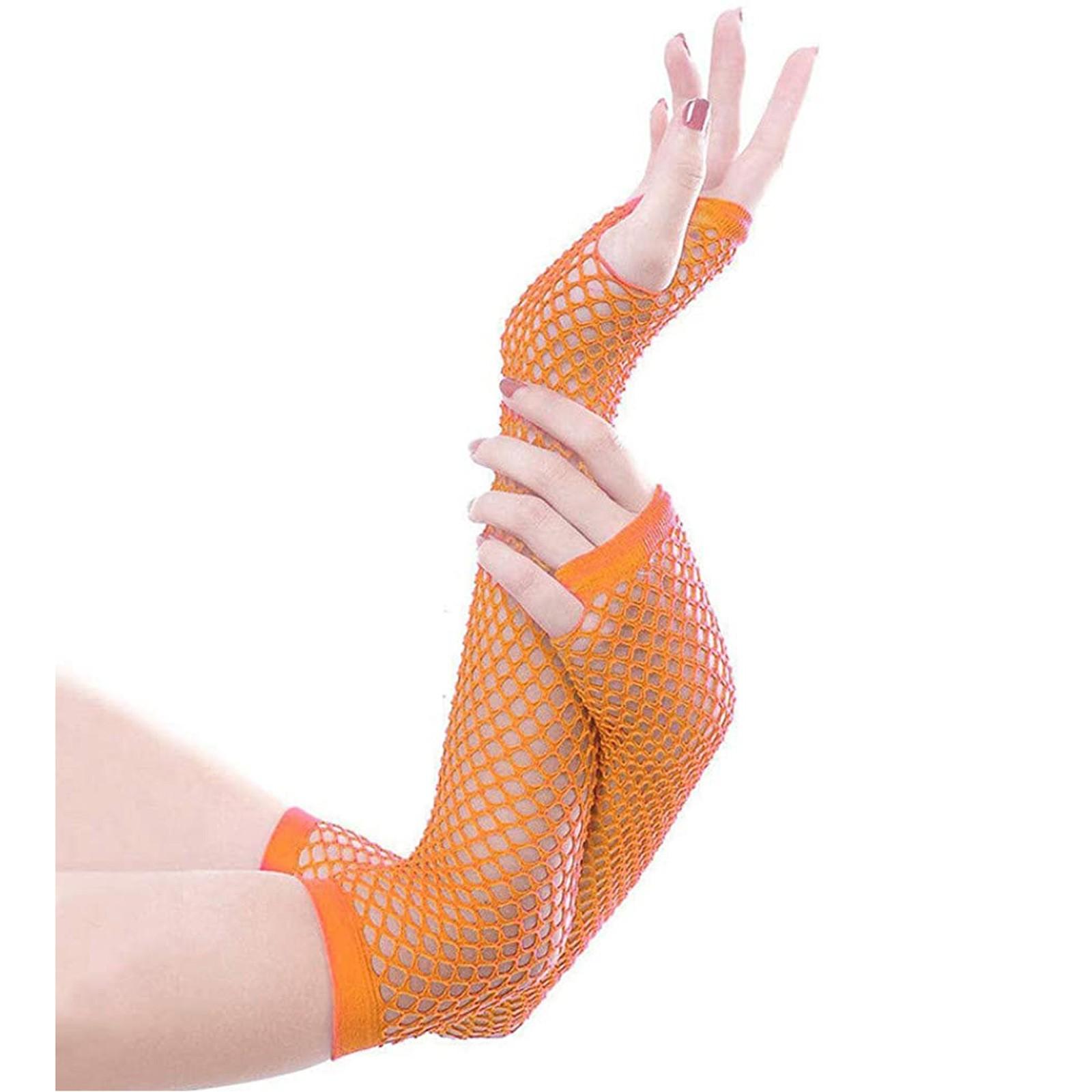 

Женские ажурные перчатки без пальцев в стиле панк-рок-готический костюм, длинные перчатки для вечеринок оранжевый