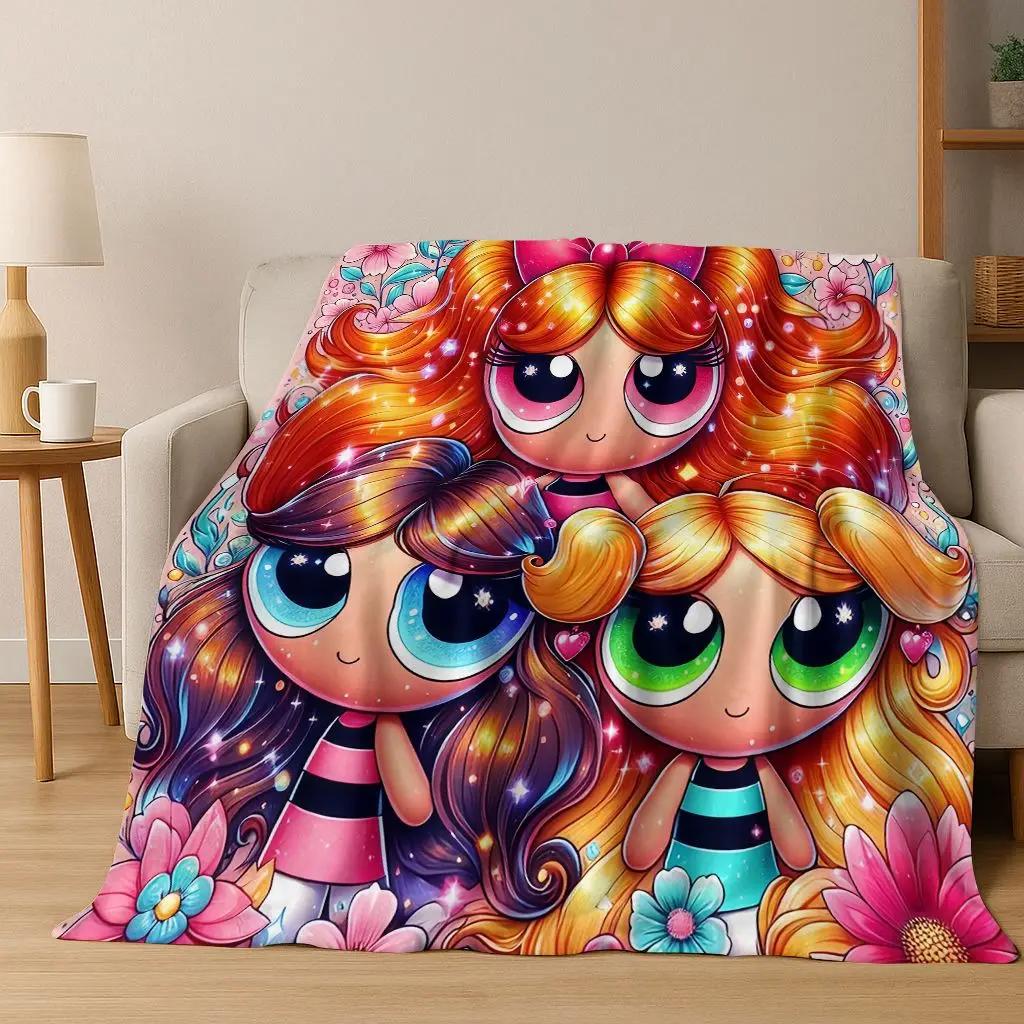 Κουβέρτα φανέλας κινουμένων σχεδίων P-Powerpuff Girl χαριτωμένη τέχνη, ζεστή μαλακή κουβέρτα για το σπίτι, υπνοδωμάτιο, κρεβάτι, καναπές, πικνίκ, γραφείο, δώρο, παιδί
