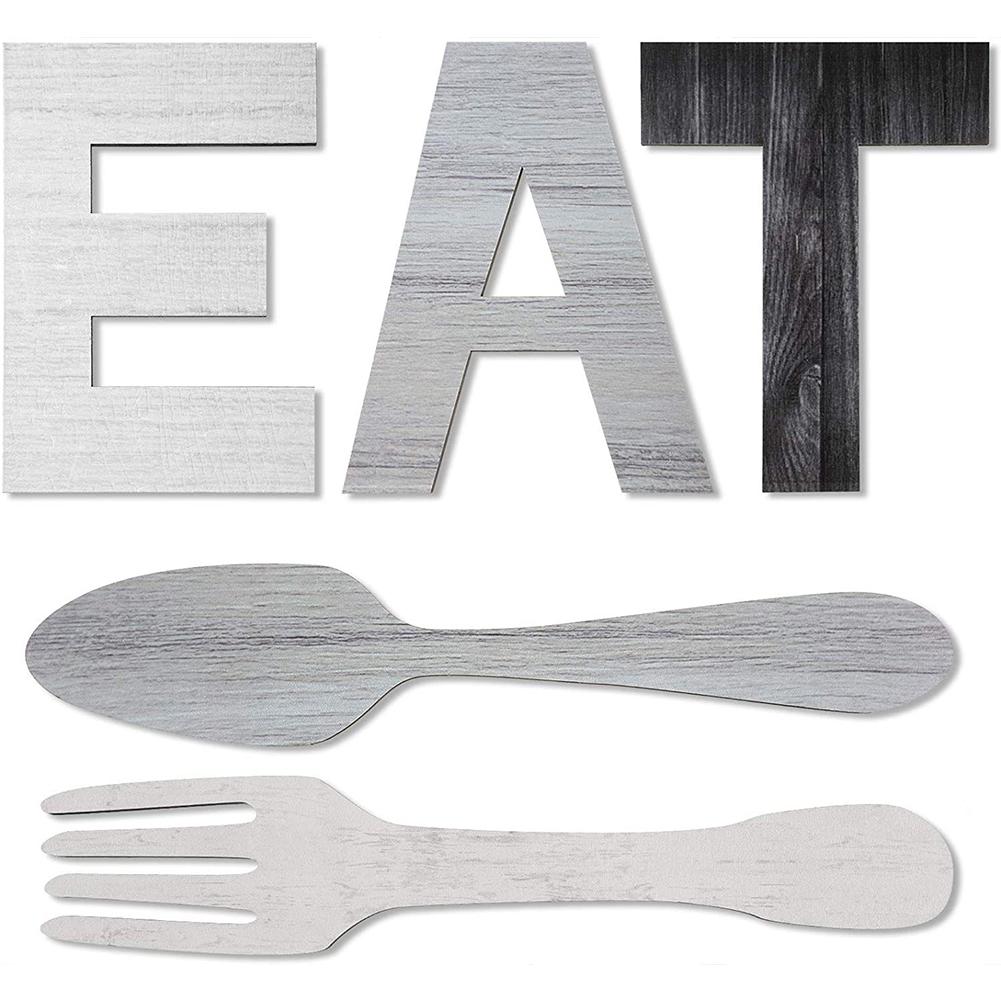 Eat Sign + Fork And Spoon Wall Decor For Kitchen Rustic Farmhouse Decoration For Family Home Dining Room