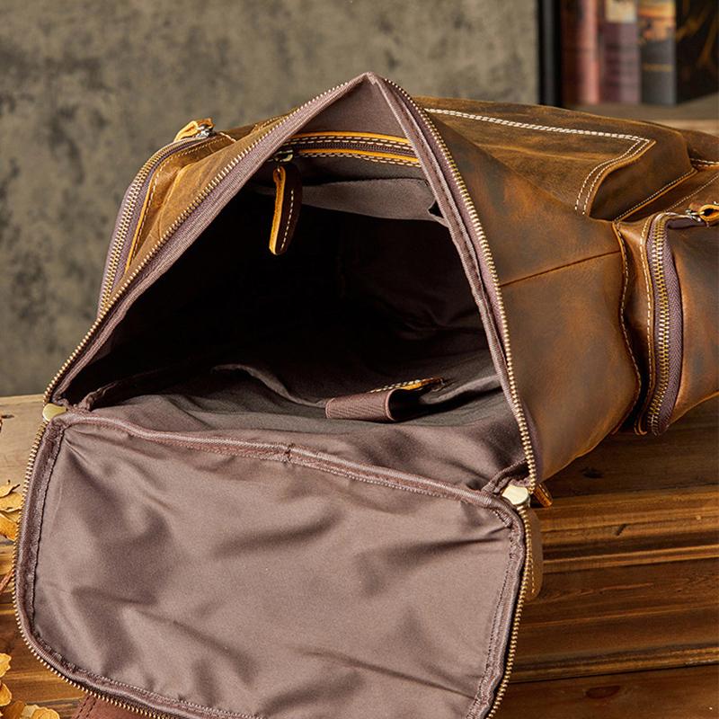 Genuine Leather Bag Handmade Cowhide Backpack Men's Large-capacity Motorcycle Men's Bag Cycling Travel Leather Bag Tide Brand Computer Backpack