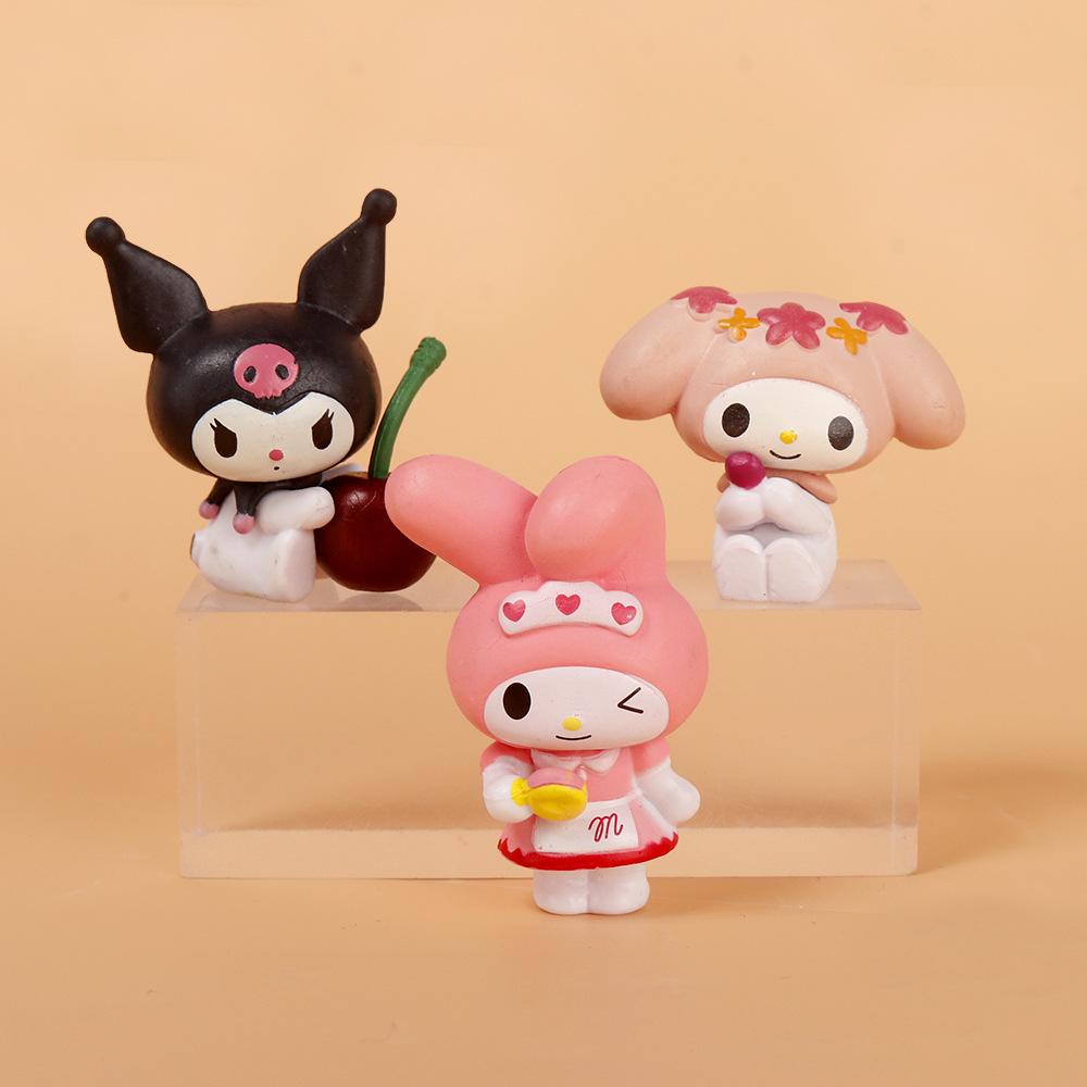 5pcs/set Cute Melody Kuromi Fruits Sereis Anime Action Figure Adorable Hobby Toys Cartoon Desktop Decoration Toy Gift
