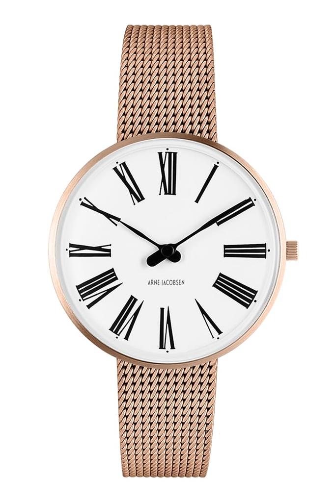 ARNE JACOBSEN ROMAN 53311-1611, 34mm, Nordic Design, Water Resistant (Quiet Design with No Second Hand), White Rose Gold, Mesh Strap