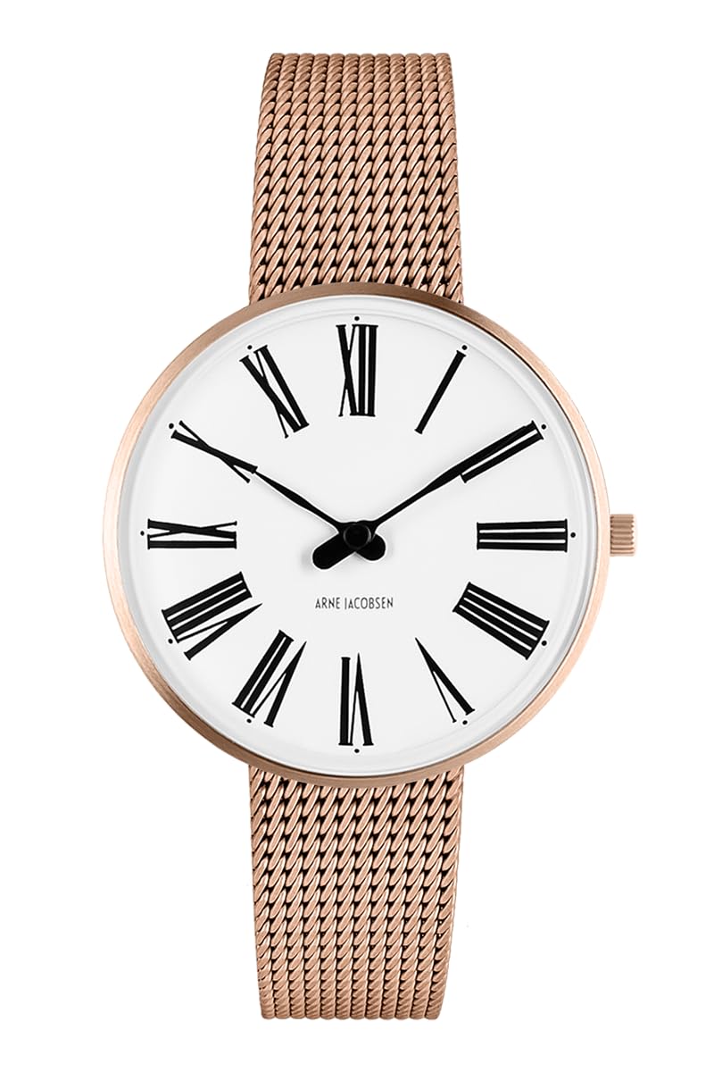 

ARNE JACOBSEN ROMAN 53311-1611, 34mm, Nordic Design, Water Resistant (Quiet Design with No Second Hand), White Rose Gold, Mesh Strap