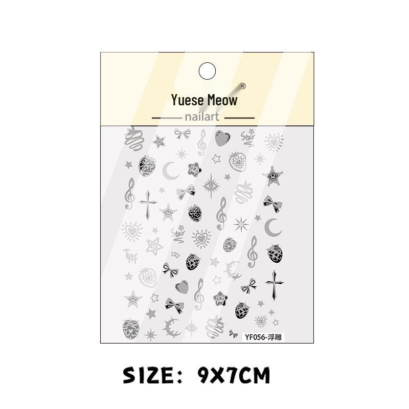 New Gothic Chrome Heart and Cross Nail Stickers: European & American Embossed Black and White Design