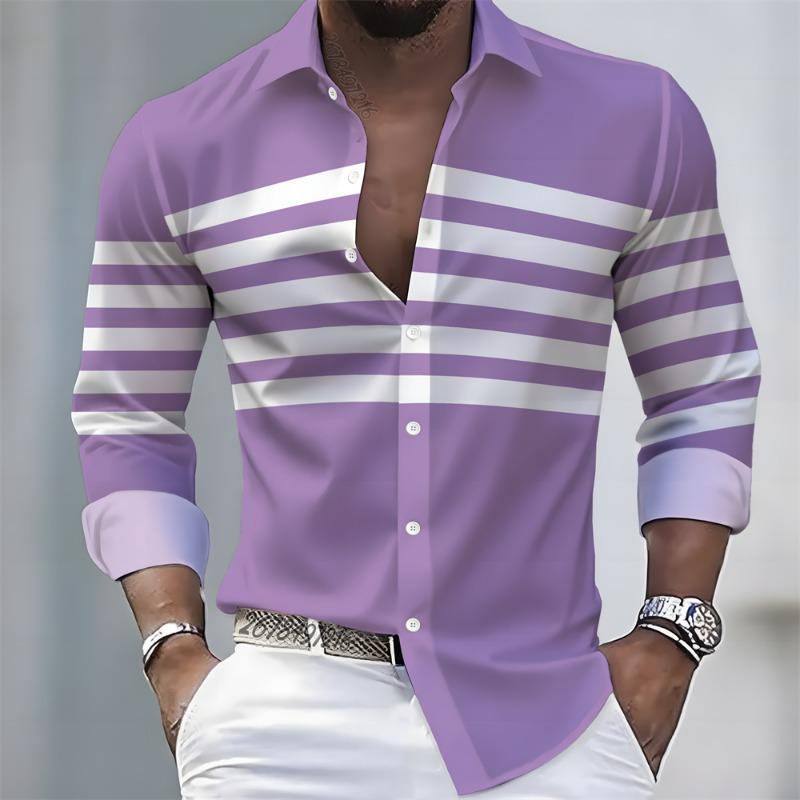 Spring/Autumn New Arrival Men's Striped Long-Sleeve Shirt - European and American Style Casual Lapel Slim Fit