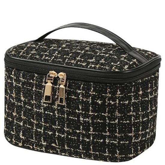 Cosmetic Pouch Large Capacity Makeup Larger Size Wide Opening Design Handbag Type Travel Use Storage Convenient Carrying.