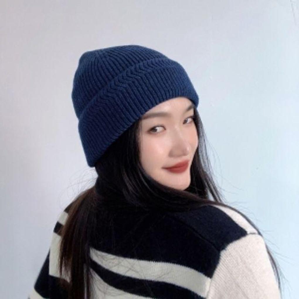 Women's Winter Daily Knit Navy Knit Beanie Hat