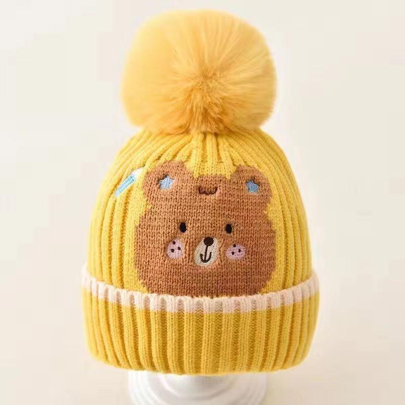 Cappellino invernale per neonato berretto a forma di orso coreano cappello invernale in lana a maglia per bambini berretto tinta unita cappello invernale per neonato con paraorecchie