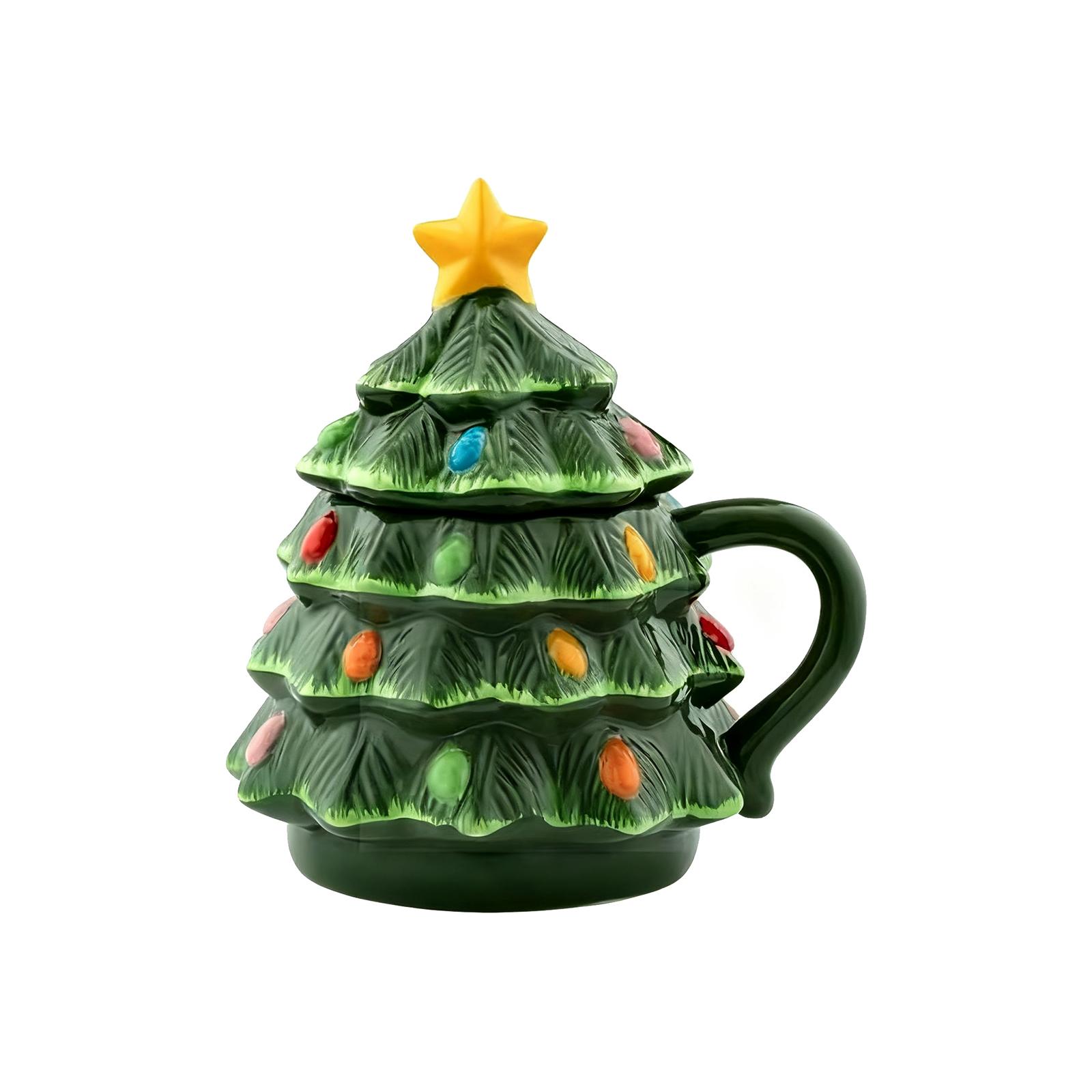 

Рождественская 16 унций зеленая ностальгическая керамическая кружка с крышкой в виде елки One Size