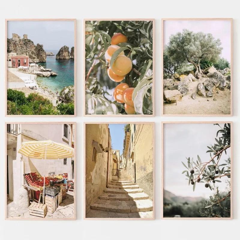Italy Sicily Mediterranean Coast Posters Modern Landscape Posters and Prints Canvas Painting Decor Living Room Home Decoration