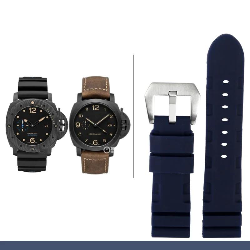 For Panerai SUBMERSIBLE PAM 111 441 616 Watchbands Soft Silicone Rubber 22mm 24mm Men's Watch accessories Strap