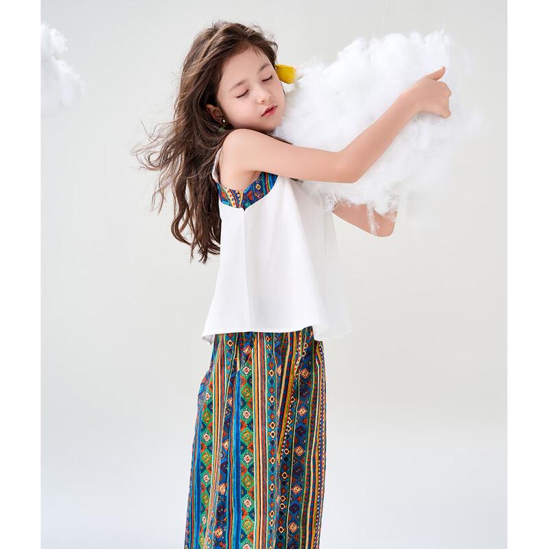 Montagut Girls' Summer Ethnic Style Sleeveless Top & Wide-Leg Pants Set