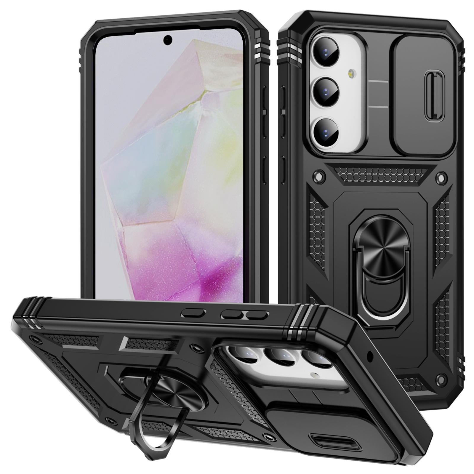 

Чехол для Samsung Galaxy A35 5G TPU+PC с подставкой и сдвижной крышкой для объектива Black