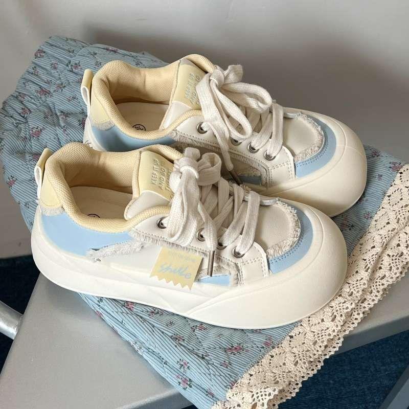 Thick Baseplate Shoes Women's New Spring Niche Versatile Height Increase Ugly Cute Big Head Bread Shoes Casual Little White Shoes
