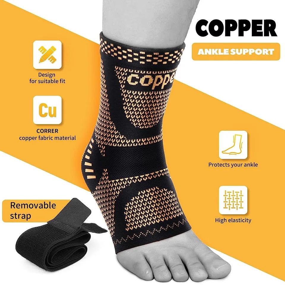 Copper Compression Ankle Support Sleeve Adjustable For Achilles Tendonitis Plantar Fasciitis Relieves Swelling Sprained Ankle Pain