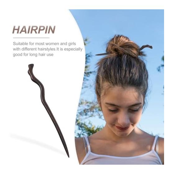 LALAFINA Wooden Hair Stick, Handmade Natural Wood Hairpin, Simple Hair Accessory for Kimono and Everyday Use, Antique Style (Black), 1 Piece