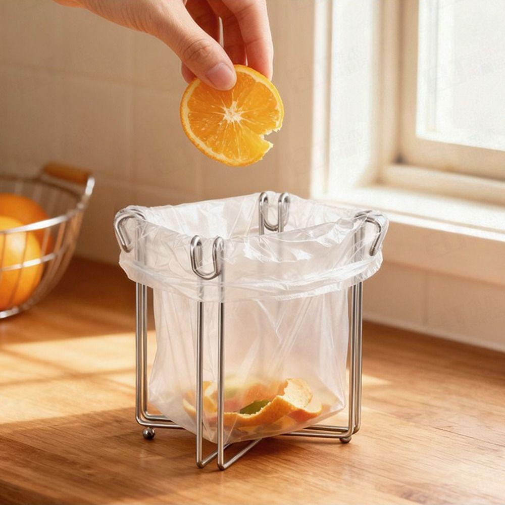 Foldable Steel Trash Bag Support Stainless Steel Bottom Foot Sink Garbage Organizer Wide Opening Ventilation Rubbish Drain Stand