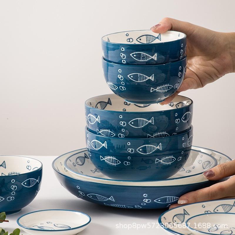 Dish Set Cute Ceramic Salad Bowl Noodle Bowl Soup Bowl Rice Bowl Plate Vegetable Plate Fish Plate Household Tableware