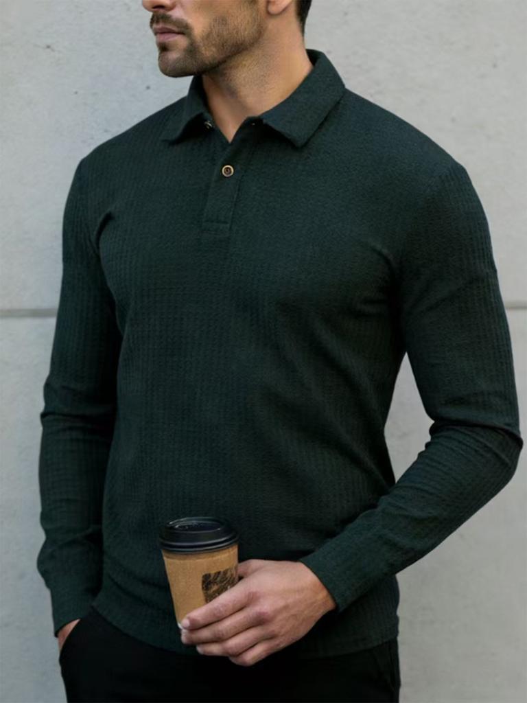 Men's Polo Shirts - Long Sleeve Casual Shirt with Two Button Closure, Regular Fit, Sizes S-2x