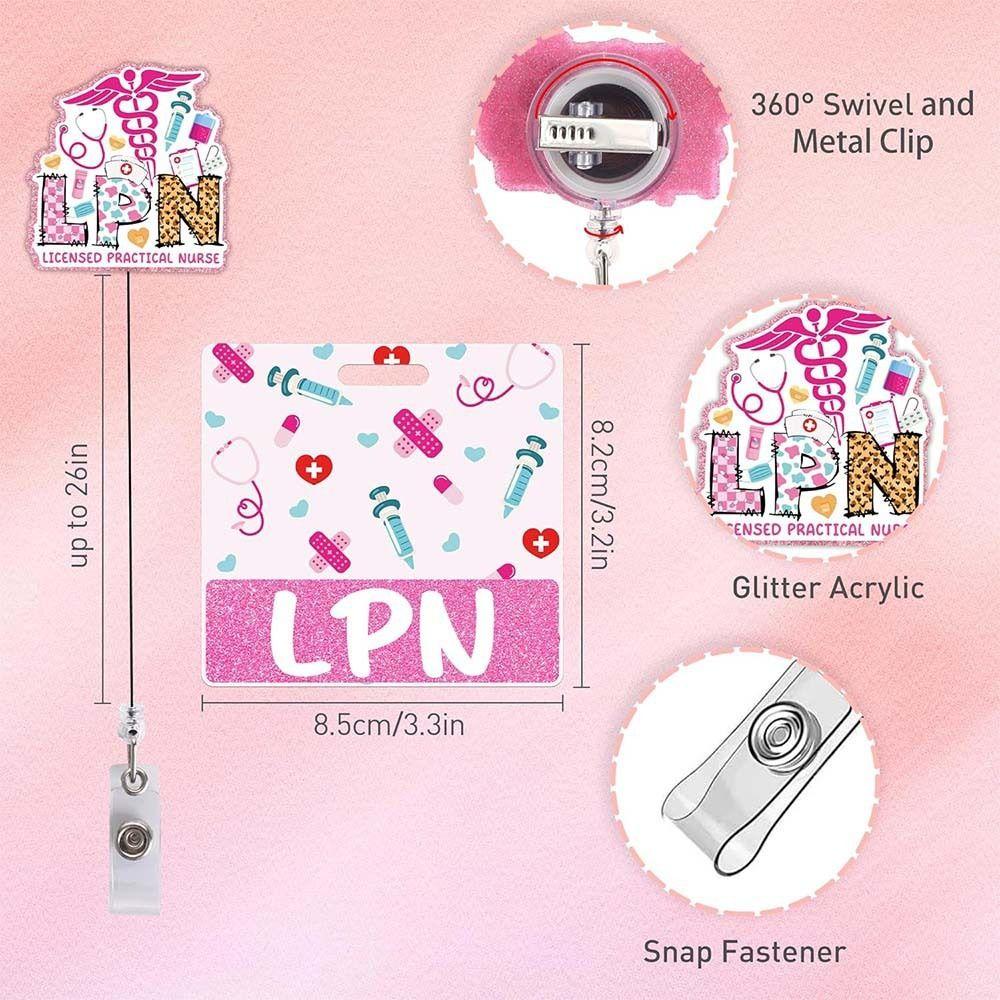 Pink Glitter Nurse Badge Reel 60 Rotating Name Cards Holders Retractable ID Holder  Resident Nurses
