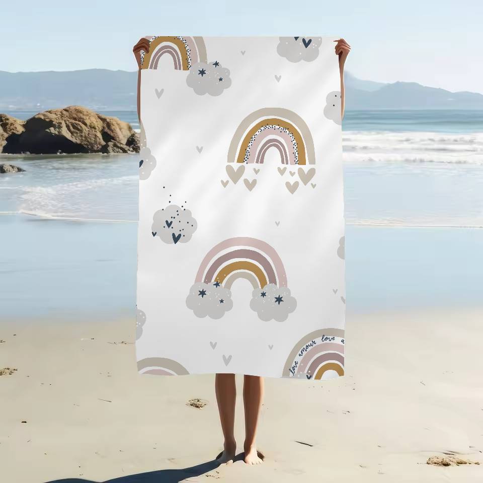 Cartoon Rainbow Print Beach Towel Colorful Bath Towels For Girl Microfiber Quick Dry Sand Free Beach Yoga Spa Gym Pool