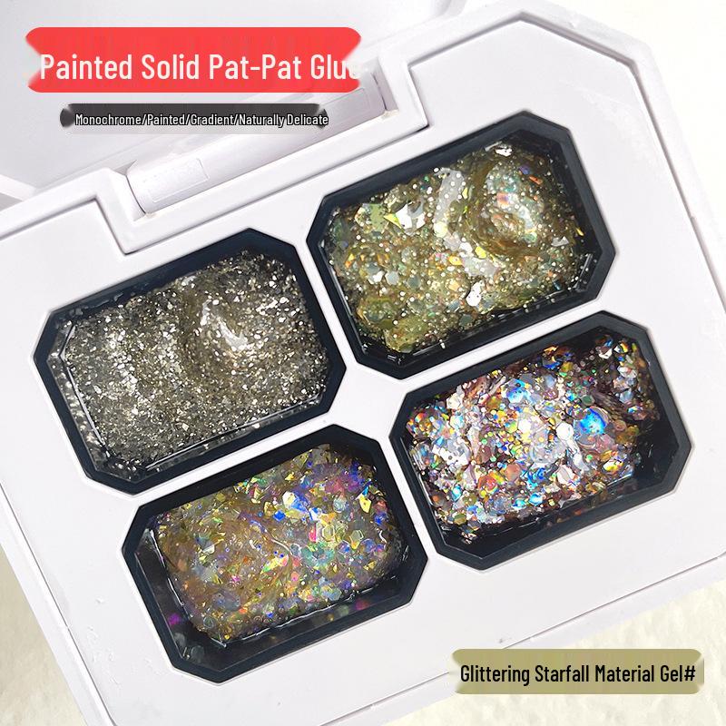 2025 Gel Nail Art: 4 Colors - Gradient Blush, Black, White, Red with Fine Glitter & Iridescent Platinum. High Saturation Painting Gel.