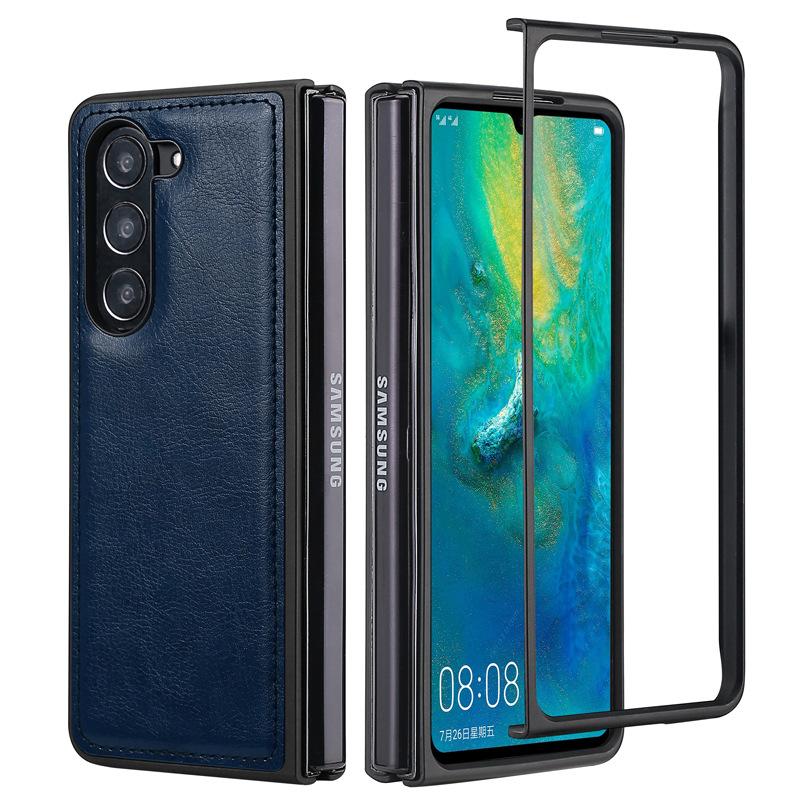 

Applicable To Samsung Zfold5 Mobile Phone Case Zfold4 Magnetic Hinge Folding New Protective Case Leather Case Mobile Phone Case Z Fold5 тёмно-синий