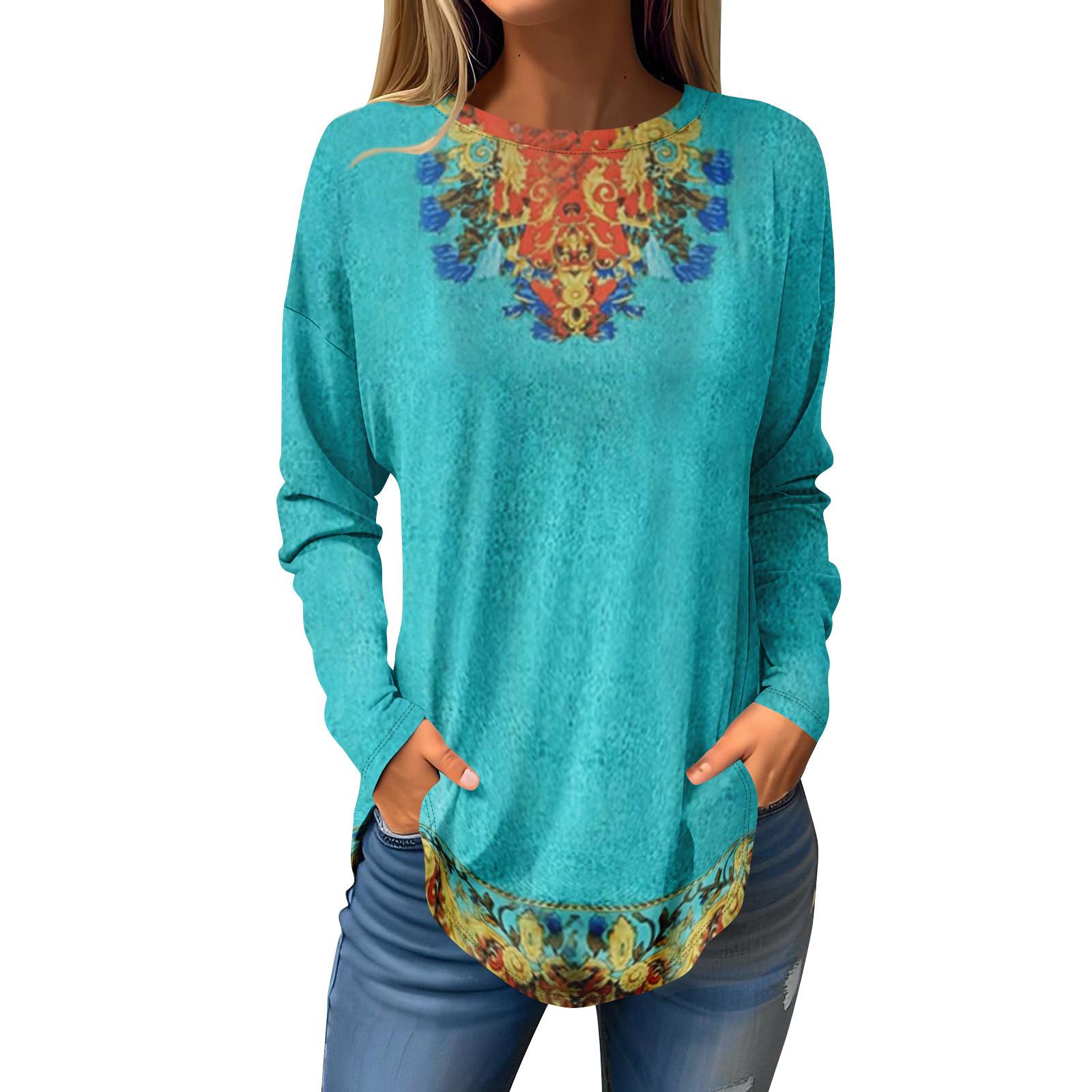

Tee Shirts For Women Fall Casual Long Sleeve Shirts Sweatshirt Christmas Printing Top Pullover L