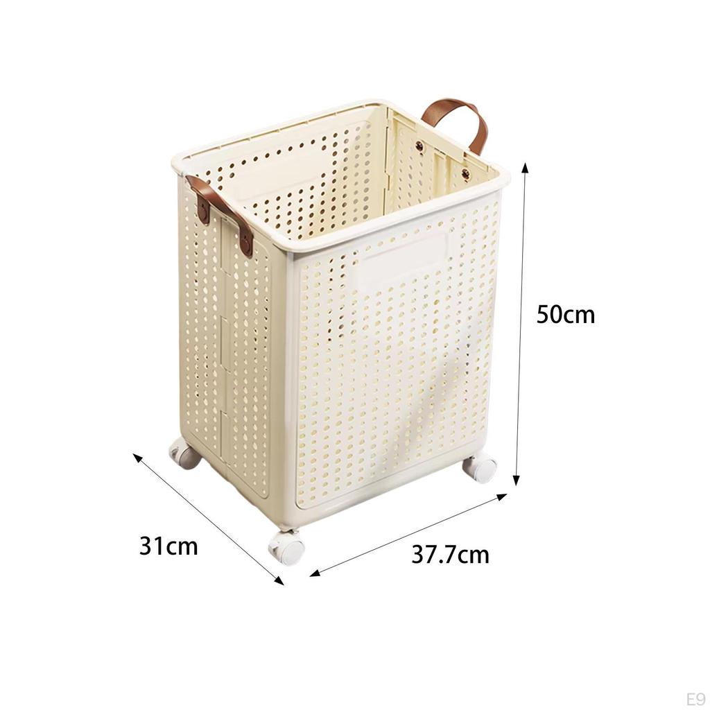 Collapsible Laundry Hamper, Basket with Wheels, Clothes Hanger, Hollowed Out Shopping Bag