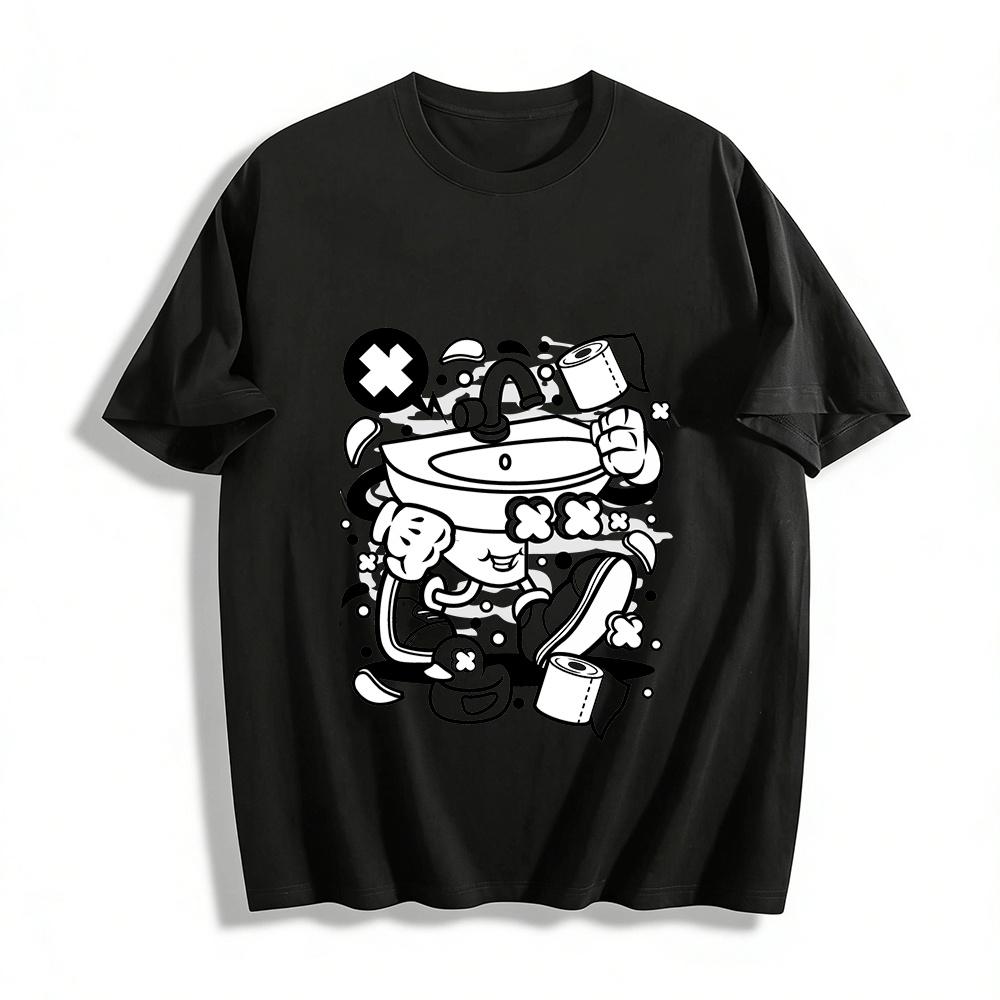 Funny Anthropomorphic Basin Print Tee Unisex Trendy Casual Top Pure cotton T-shirt XXS