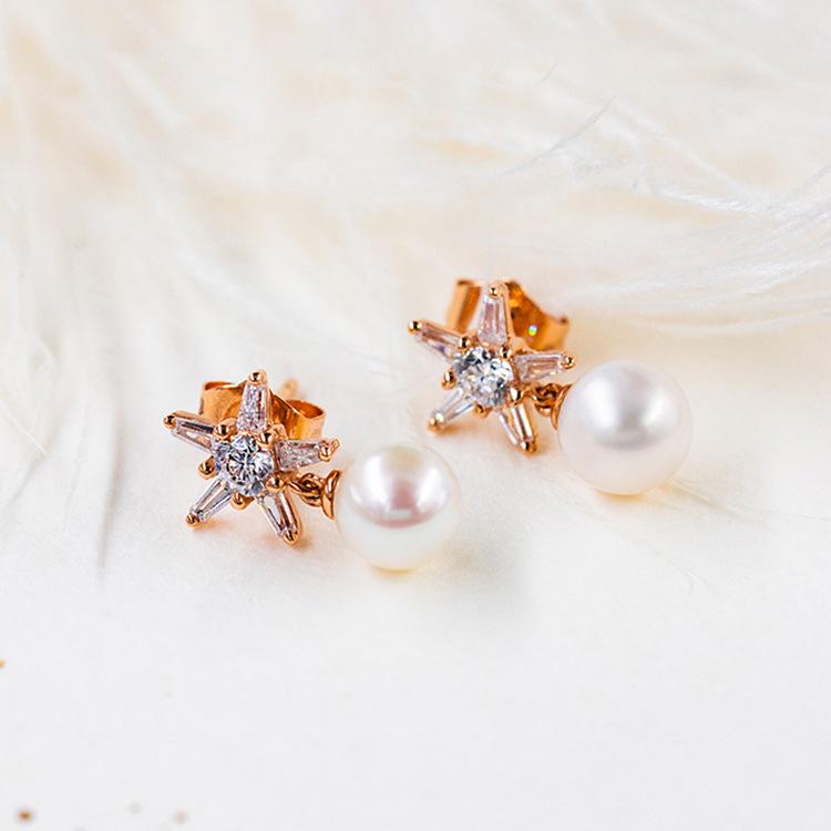 

Elegant Gold-Plated S925 Sterling Silver Star Pearl Earrings 925 Silver