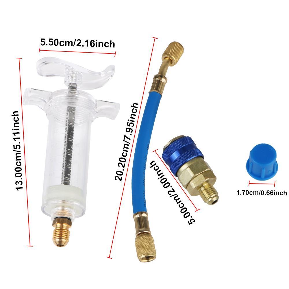 Car A/C Oil/Dye Injector 30Ml 1Oz With Low Side Quick Coupler Adapter 1/4 Air Conditioning Automotive Oiler Injection Syringe
