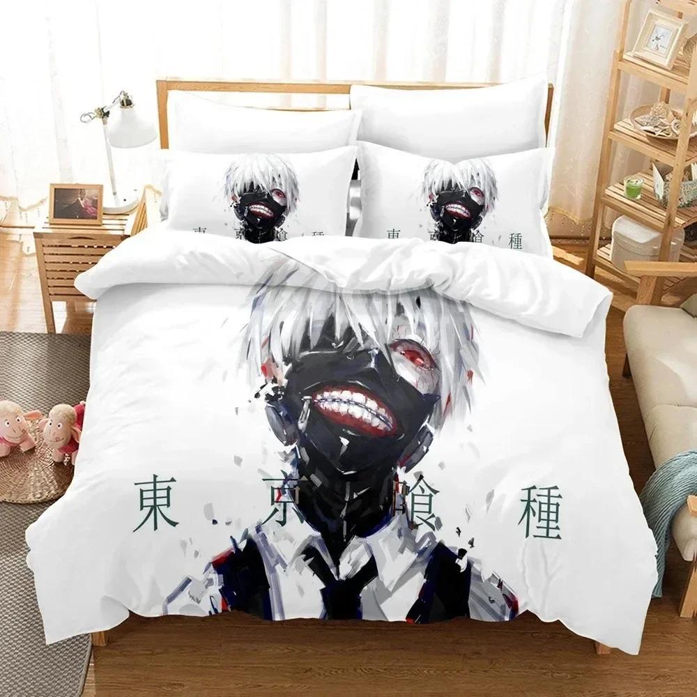 Top 3D Anime Tokyo Ghoul Bedding Set Double King Soft Children Bedroom Down Coat Set Animation Tokyo Ghoul Customizable Style