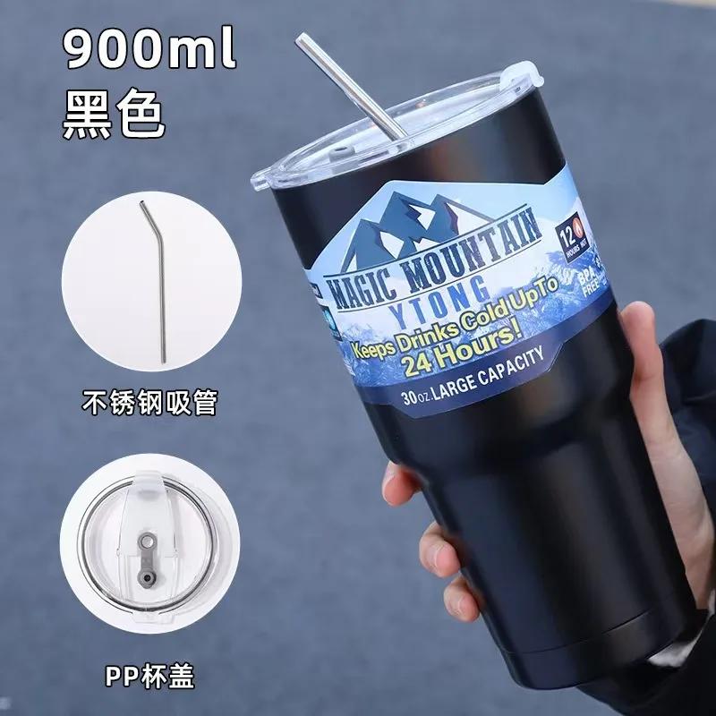 Magic Stainless Steel Freeze Thermos Cup with Straw Ice Coffee Drink Vacuum Insulated Bottle Travel Outdoor Mountain Cup for Dad