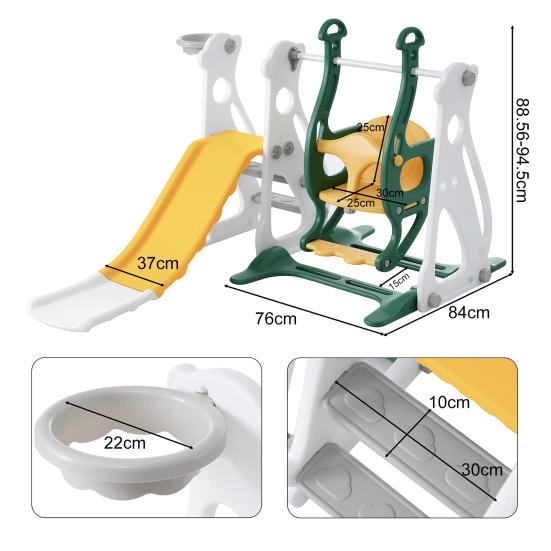 Kids Slide Swing Set, 4 In1 Baby Mini Playground, Freestanding Baby Playground with Non-Slip Ladder, Slide, Swing, Basketball Hoop Set