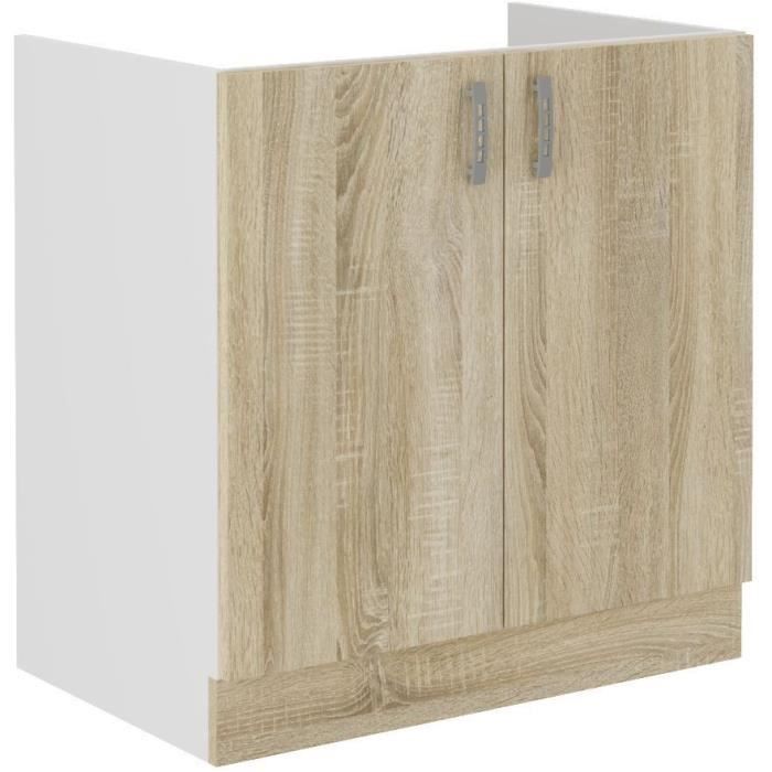 SARA Meuble bas evier - Décor chêne sonoma - 2 portes Battantes - L80xP48xH82 cm