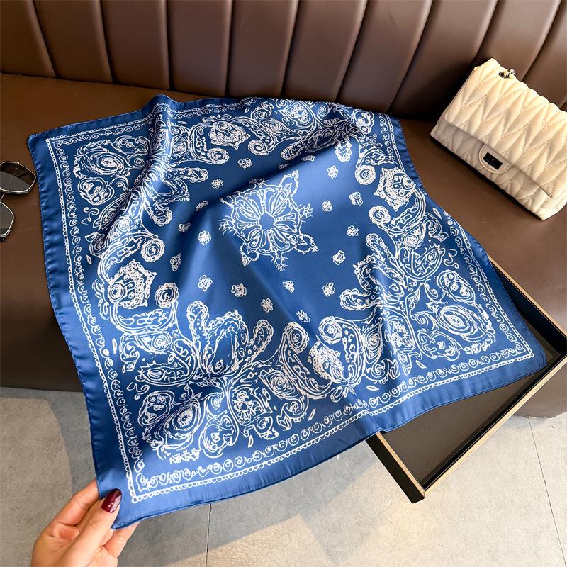 European American 70cm Small Square Imitation Silk Scarf - Printed Versatile Headscarf/Neck Protector