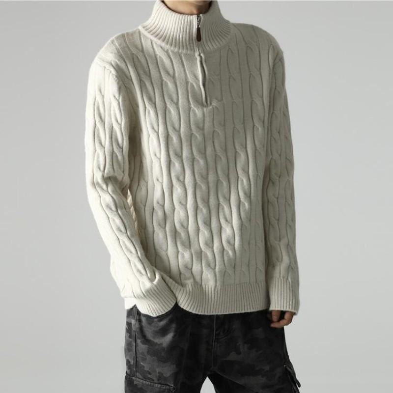 Vintage Knitted Sweater Half Zip Twist Warm Couple Top Teens