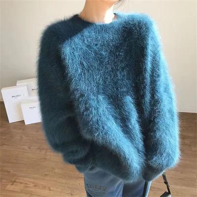 Women Autumn Winter Thick Mink Velvet Knitted Tops Female Round Neck Loose Pullover Ladies Solid Color Sweaters Tops