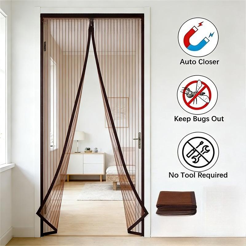 Magnetic Soft Mesh Door Curtain - No Magnetic Strip Threading, Summer Mosquito Proof, Dense Embroidered Screen