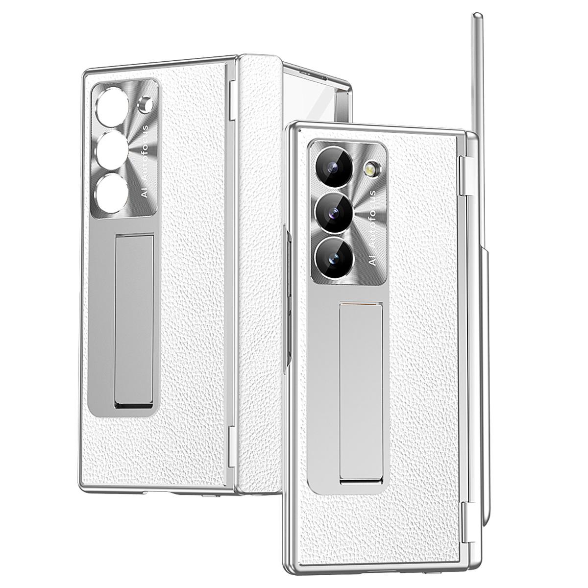 

For Samsung Galaxy Z Fold6 5G Case Hinge Protection PU+PC Phone Cover with Stylus Silver