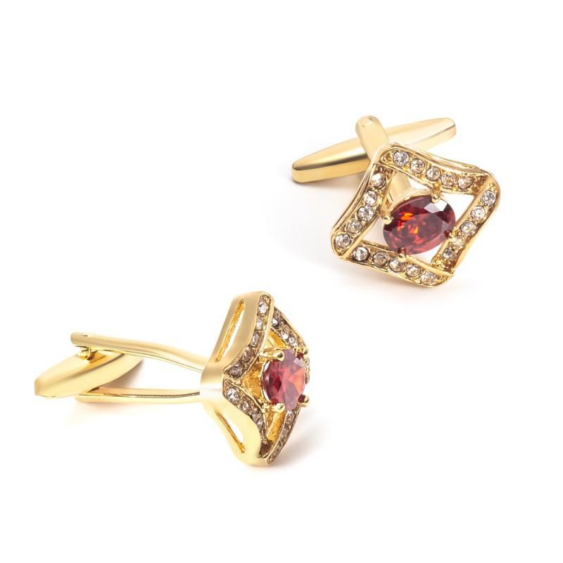 Gold Inlaid With Red Zircon Cufflinks Light Luxury Men's Shirt