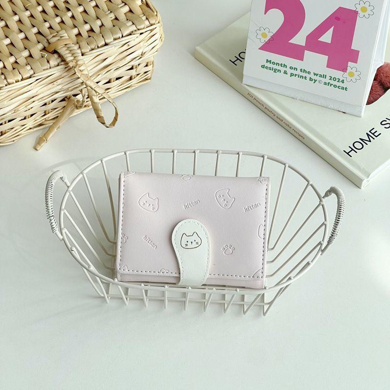 Cute Cat Women Short Wallet PU Leather Bifold Wallet Cartoon Cat Print Small Purse Card Holder Coin Pocket Cash Wallet for Girls Ladies Gift