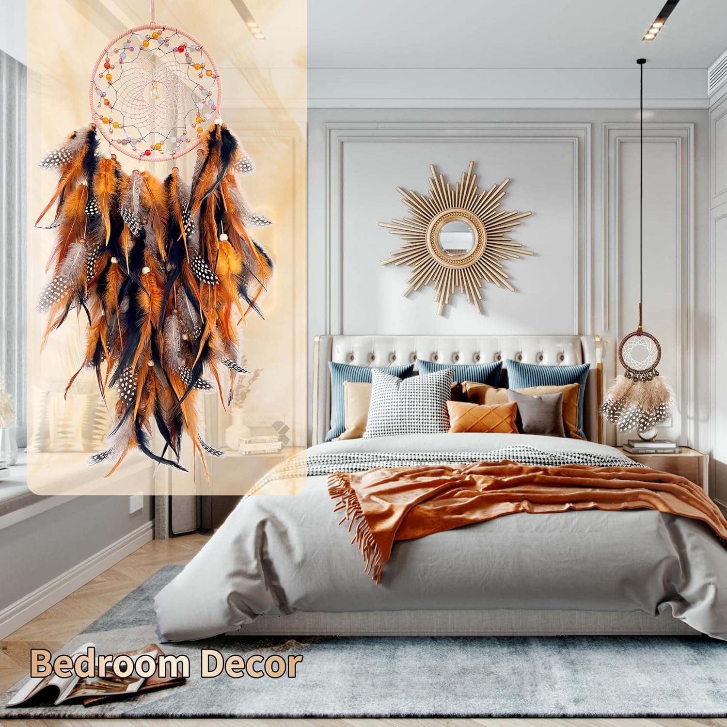 Large Dream Catcher for Girls, Dream Catchers for Boys, Dream Catcher Wall Decor, Nature Feather, Handmade Dreamcatcher for Bedroom Dorm Decor -