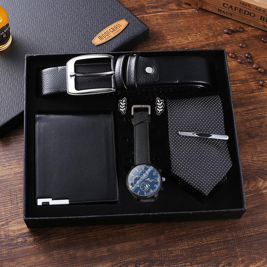 Hong Kong style men's trend fashion sports versatile large dial fashion watches   wallets   ties   belts 4-piece gift box set