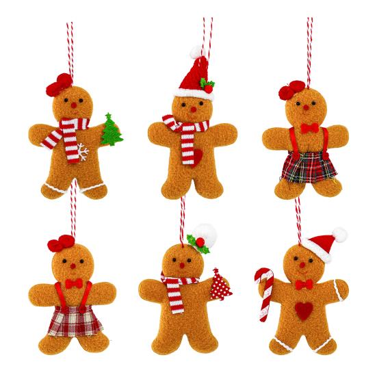 6 Pcs Gingerbread Man Ornaments Fabric Gingerbread Figurine Christmas Tree Decorations for Holiday Home Party Decor