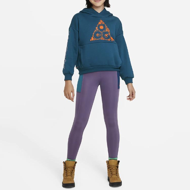 Nike Logo Print Pocket Hoodie Kids Hoodies Heather-Blue DR5485-460